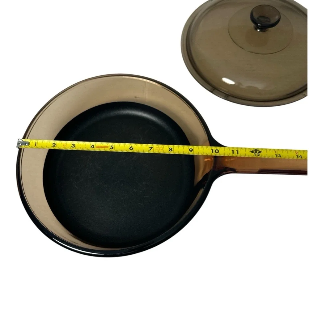 Vision Corning France Amber Glass Non-Stick Frying Pan Skillet w Lid 10